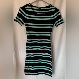 Forever 21 juniors t-shirt dress navy and teal striped thigh-length